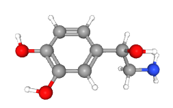 Ball-and-stick model of the norepinephrine molecule.