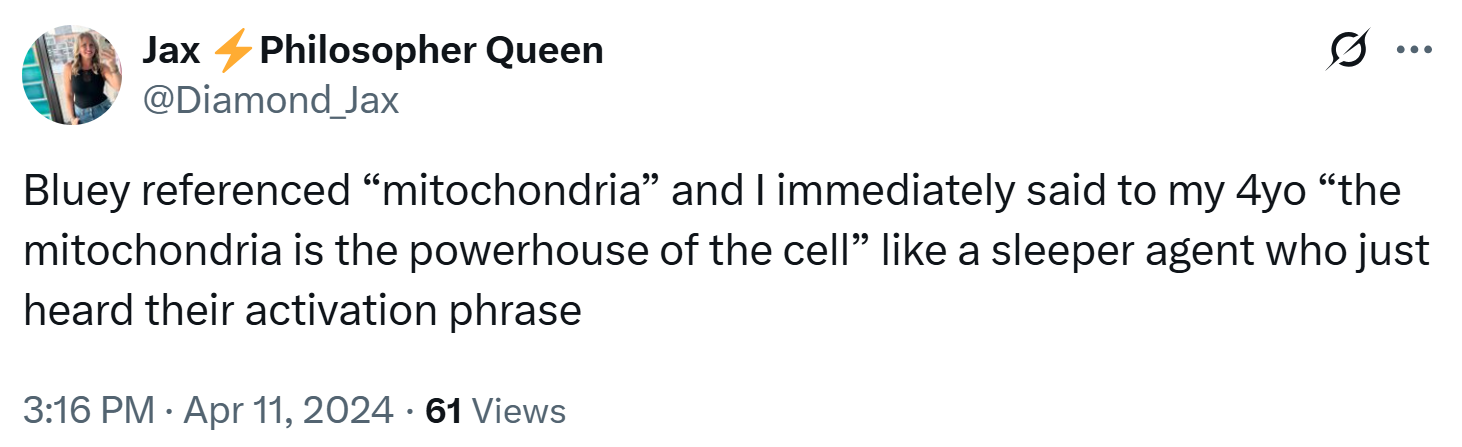 Post from X describing the mitochondrion as "the powerhouse of the cell."