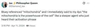 Post from X describing the mitochondrion as "the powerhouse of the cell."