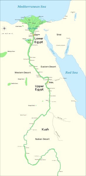 Map shows ancient Egypt from the Nile delta at the north end down to Meroe in the south